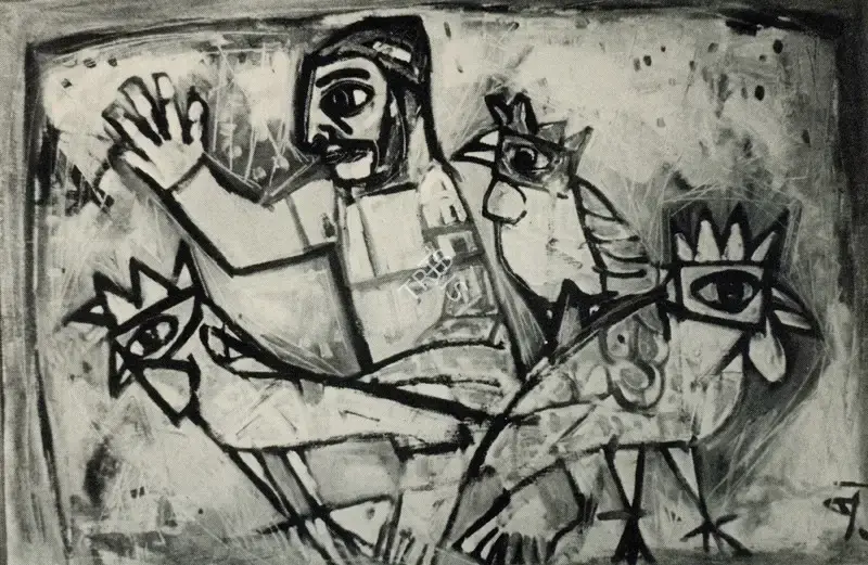Badri Narayan (Artist), Fowl Seller, 1965, Painting