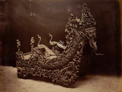 Shew Shankar Narayan (Photographer), A Specimen of elaborately carved Wood Work - Burmese Court, 1883, Antiquarian Photograph