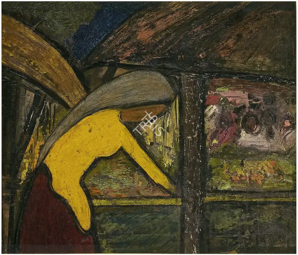 Mookherjea, Sailoz (Artist). Village Scene, c.1940 | Painting, AG.Onl/16.07.20, 2020 · Asta Guru