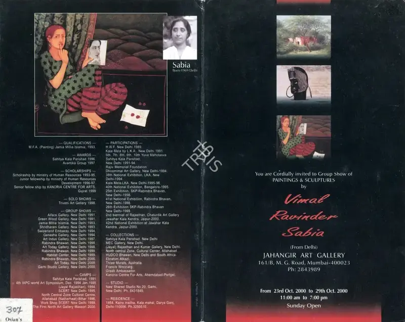 Group Show of Paintings and Sculptures by Vimal, Ravinder and Sabia, 2000, Group Exhibition Invitation