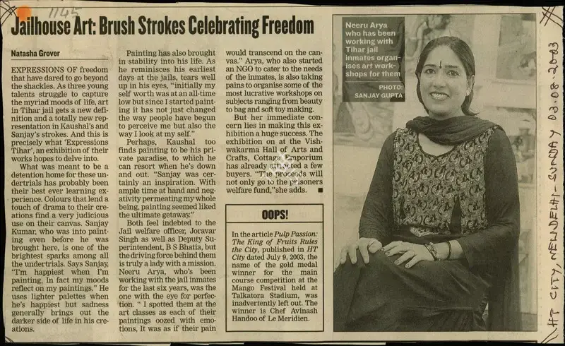 Natasha Grover (Reporter), Jailhosue Art, 2003, Newspaper Clipping
