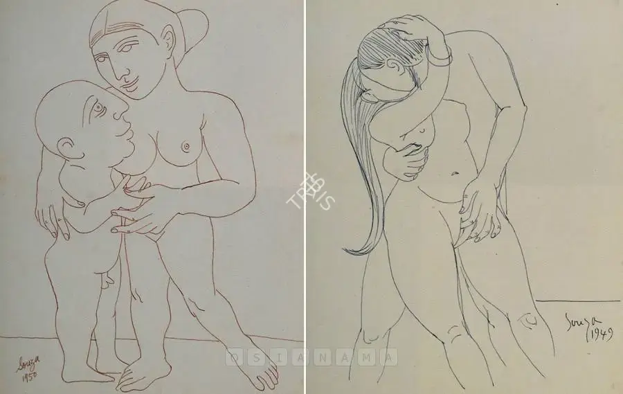 F.N. Souza (Artist), Untitled (Couple), 1950, Drawing