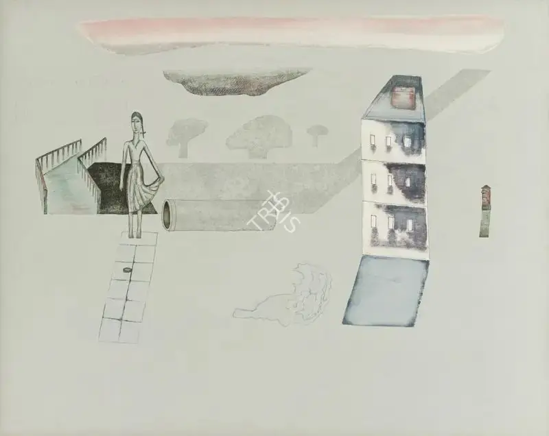 Barwe, Prabhakar (Artist). Near the Bridge, 1991 | Painting, Sa.Del/17.09.22, 2022 · Saffronart