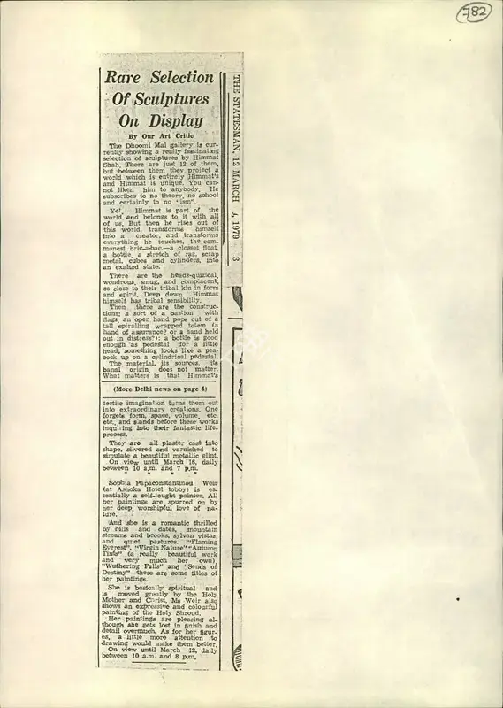 Rare Selection of Sculptures on Display, 1979, Newspaper Clipping