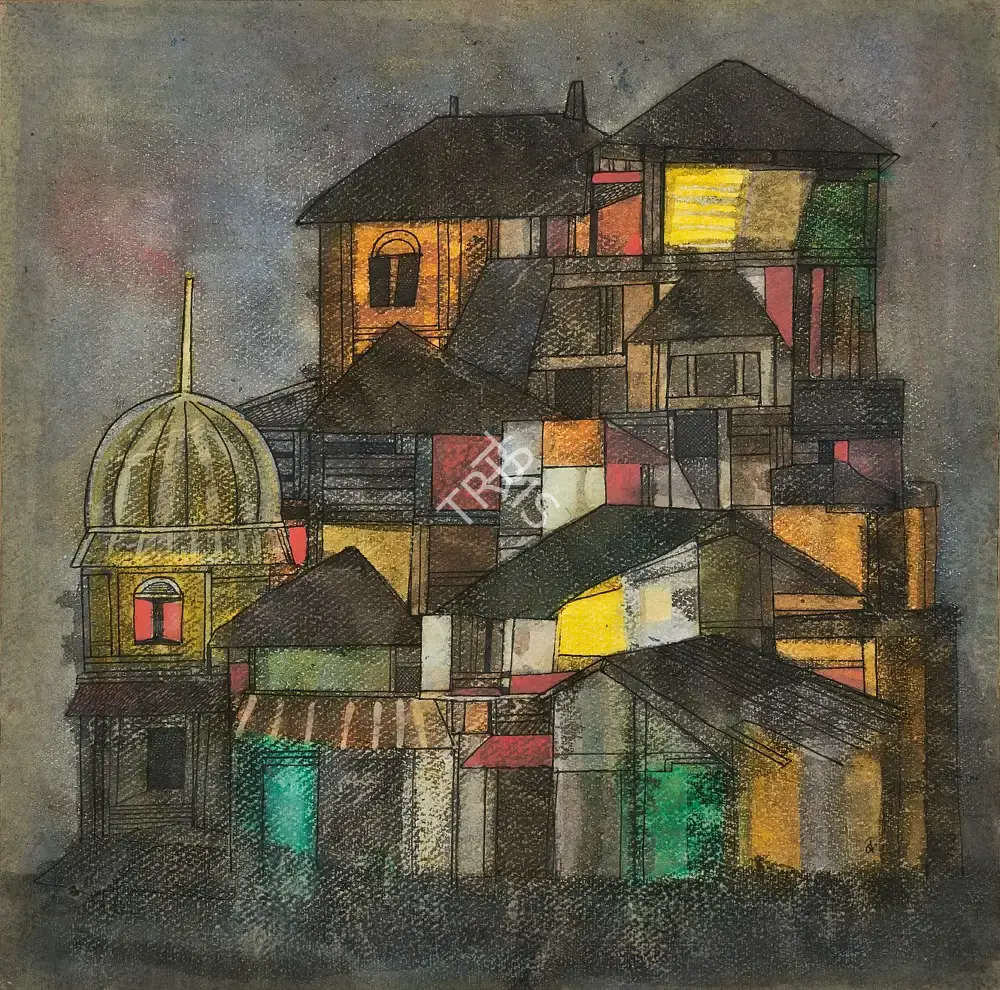 Badri Narayan (Artist), Old Houses, 1989, Painting