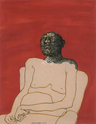 Jogen Chowdhury (Artist), Seated Man, 1974, Drawing
