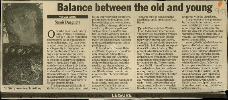 Samir Dasgupta (Reporter), Balance between the Old and Young, 2003, Newspaper Clipping