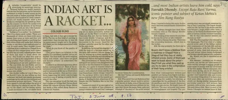 Farrukh Dhondy (Reporter), India Art is a Racket…, 2008, Newspaper Clipping