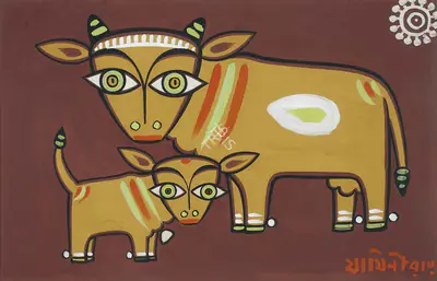 Jamini Roy (Artist), Untitled (Cow and Calf) , 1915, Painting