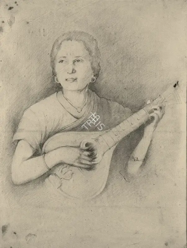 A.X. Trindade (Artist), Lady Playing A Mandolin, 1915, Drawing