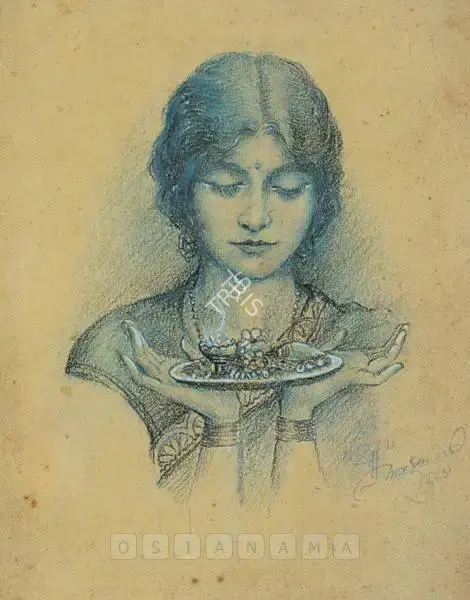 Hemendranath Mazumdar (Artist), Pujarini, 1931, Drawing