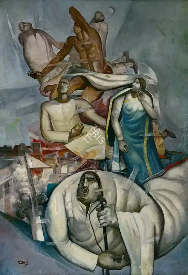 Bijon Choudhury (Artist), City Anxiety, 1990, Painting