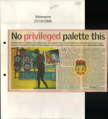 Tania Ameer Khan (Reporter), No Privileged Palette this, 2008, Newspaper Clipping