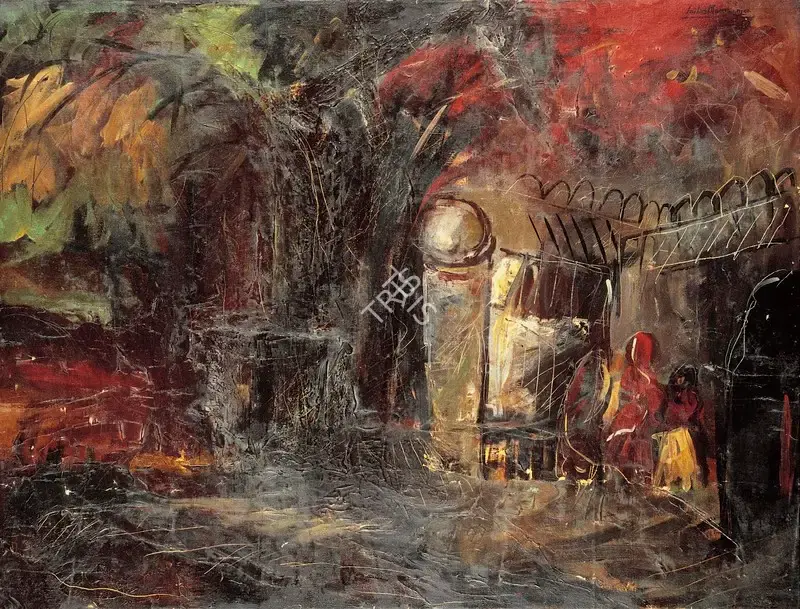 Sailoz Mookherjea (Artist), Cityscape, 1941, Painting