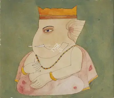 Badri Narayan (Artist), Ganeshji Telling His Beads, 2000, Painting