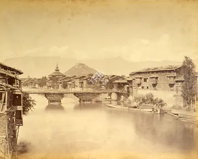 John Burke (Photographer), City & 3rd Bridge, Srinagar, 1864, Antiquarian Photograph
