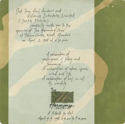 Reliance Industries Limited (Organiser), The Harmony Show, 1998, Group Exhibition Invitation