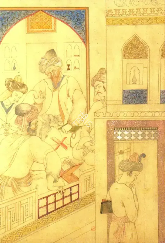 A.K. Haldar (Artist), A Scene From The Omar Khyyam Series, Painting