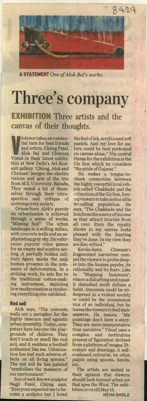 Neha Dhole (Reporter), Three's Company, 2008, Newspaper Clipping