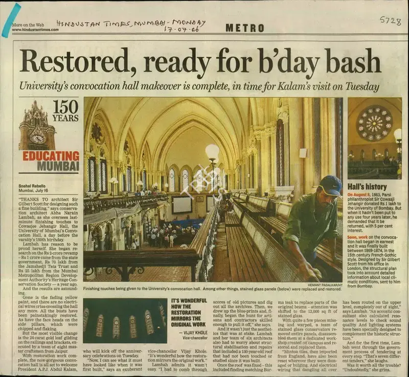 Snehal Rebello (Reporter), Restored, Ready for B'Day Bash, 2006, Newspaper Clipping