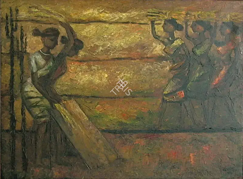 K.K. Hebbar (Artist), Women in Paddy Field, 1955, Painting