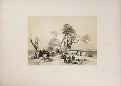 J.D. Hardinge (Lithographer), British Outpost in advance of Rhodawala, 1847, Lithograph