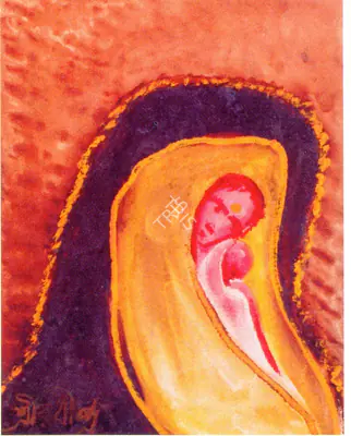 Rabindranath Tagore (Artist), Motherly Love (front) & Fire (back), 1939, Painting