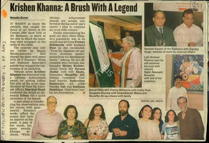 Natasha Grover (Reporter), Krishen Khanna, 2003, Newspaper Clipping