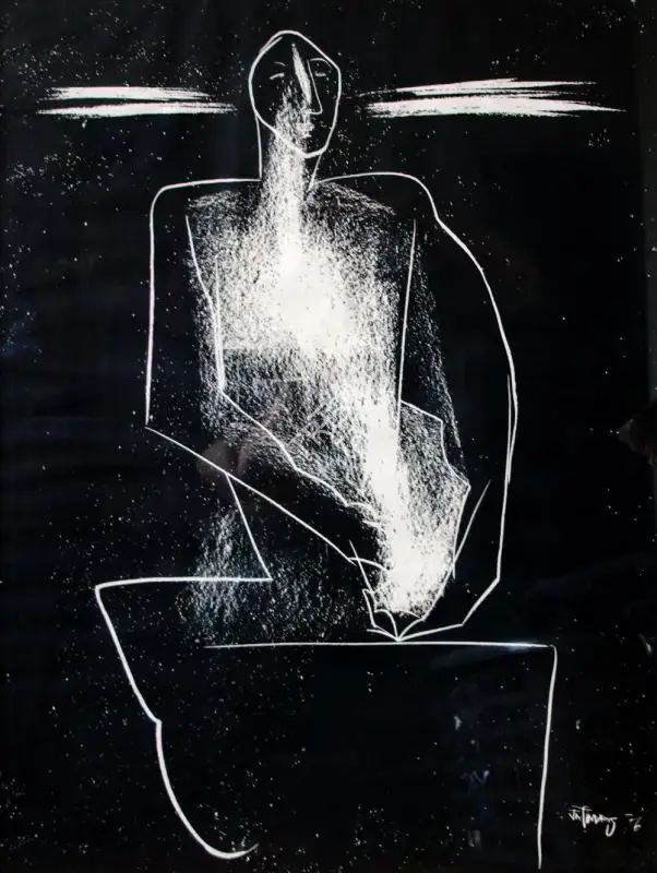 Jatin Das (Artist), Figure in Contemplation, 1976, Print