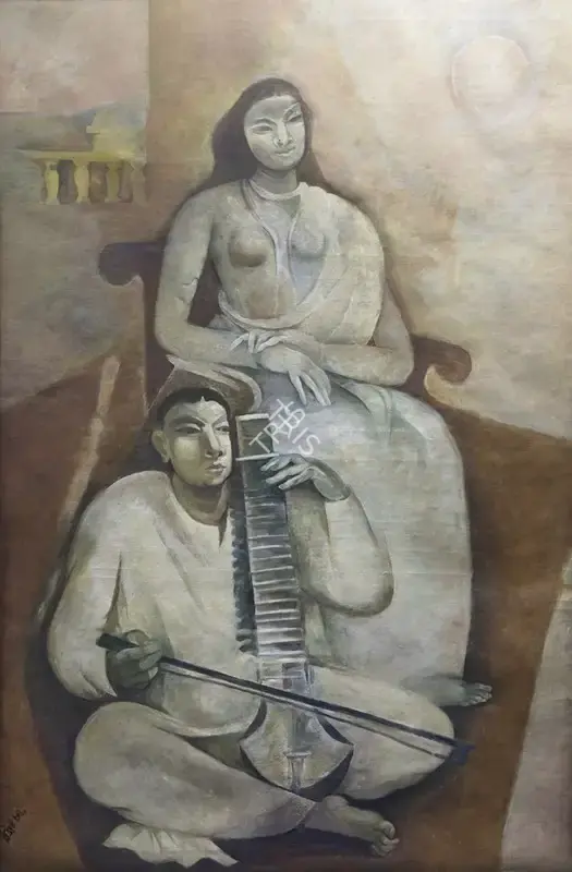 Bijon Choudhury (Artist), Untitled (Couple with Sarangi), Painting
