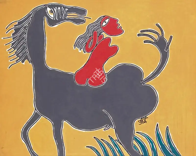 Karmakar, Prokash (Artist). A Lady on Horse, 2004 | Painting, AG.Onl/23.07.15, 2015 · Asta Guru