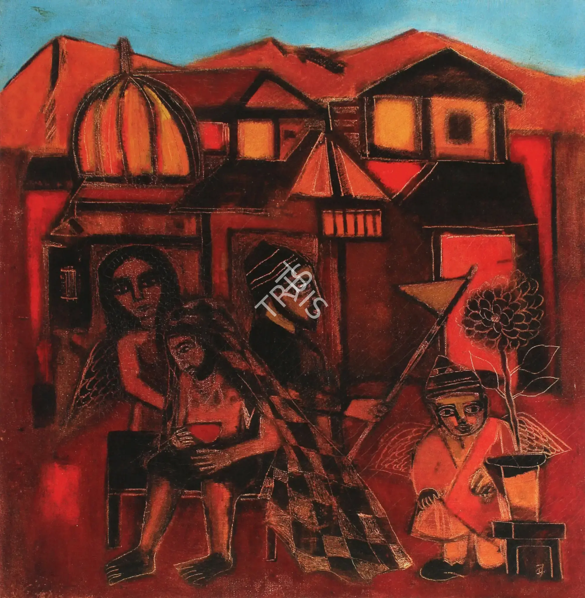 Badri Narayan (Artist), The Beggar And The Gandarvas, 1990, Painting