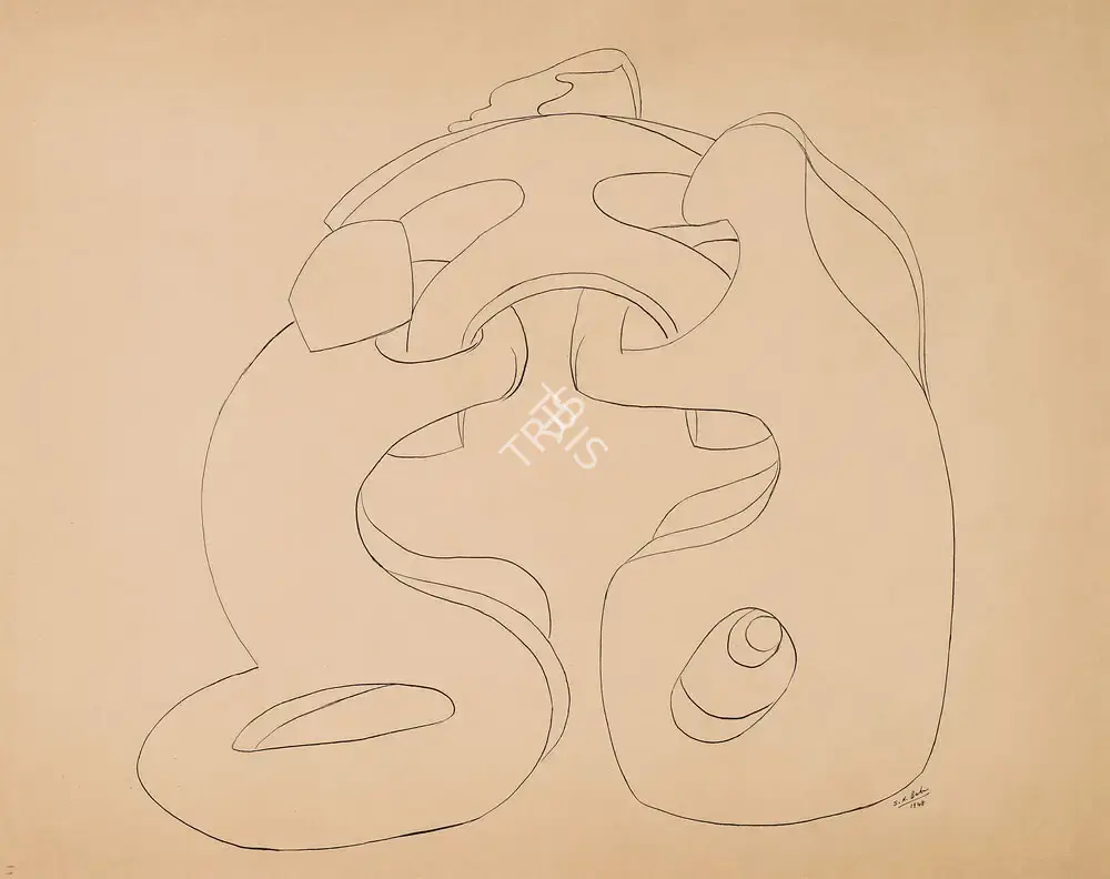 S.K. Bakre (Artist), Acrobats, 1948, Drawing