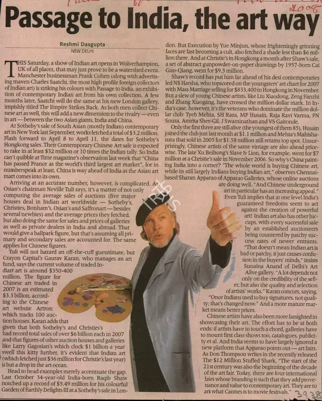 Reshmi Dasgupta (Reporter), Passage to India, The Art Way, 2008, Newspaper Clipping