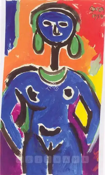 F.N. Souza (Artist), Untitled (Nude In Gouache), 1950, Painting
