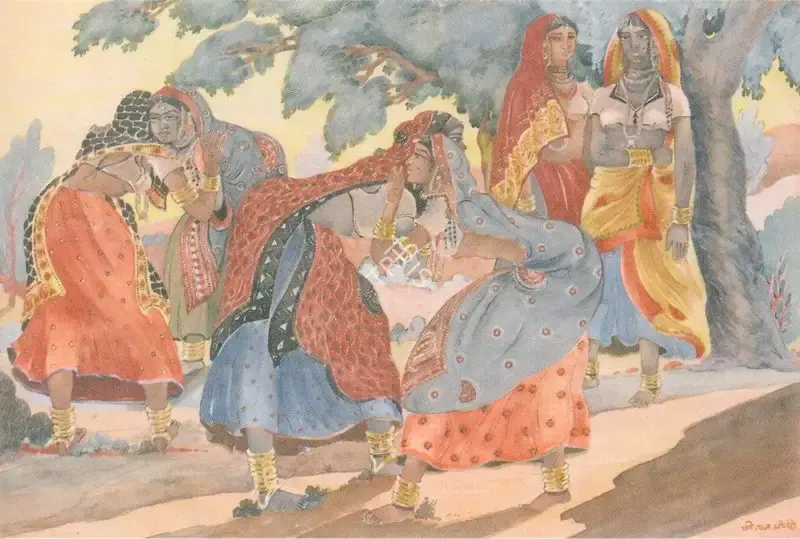 G.L. Joshi (Artist), Women Embracing, Painting