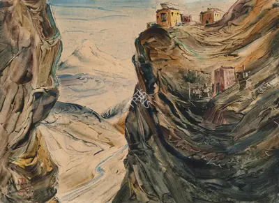Kanwal Krishna (Artist), A Tibetan Monastery, 1951, Painting