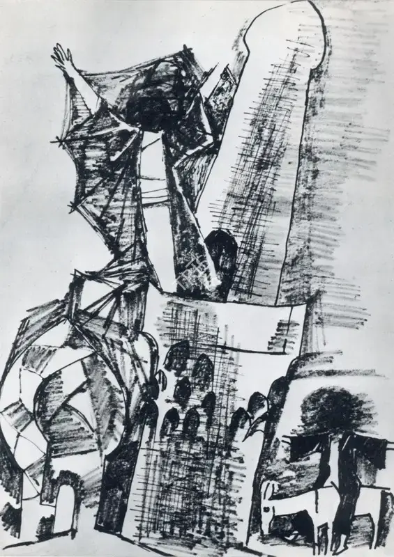 M. F. Husain (Artist), Shouting Man II, 1965, Drawing