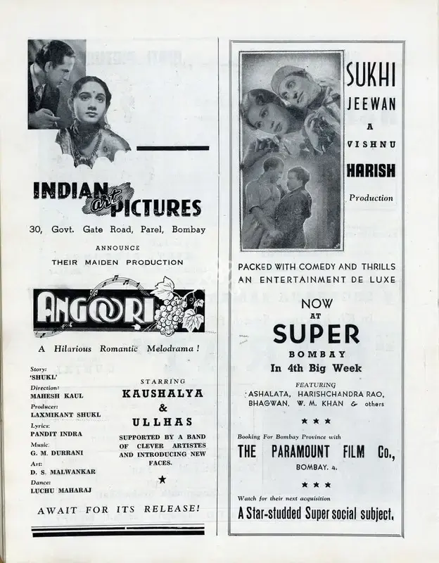 Master Bhagwan (Director), Sukhi Jeevan, 1942, Advertisement