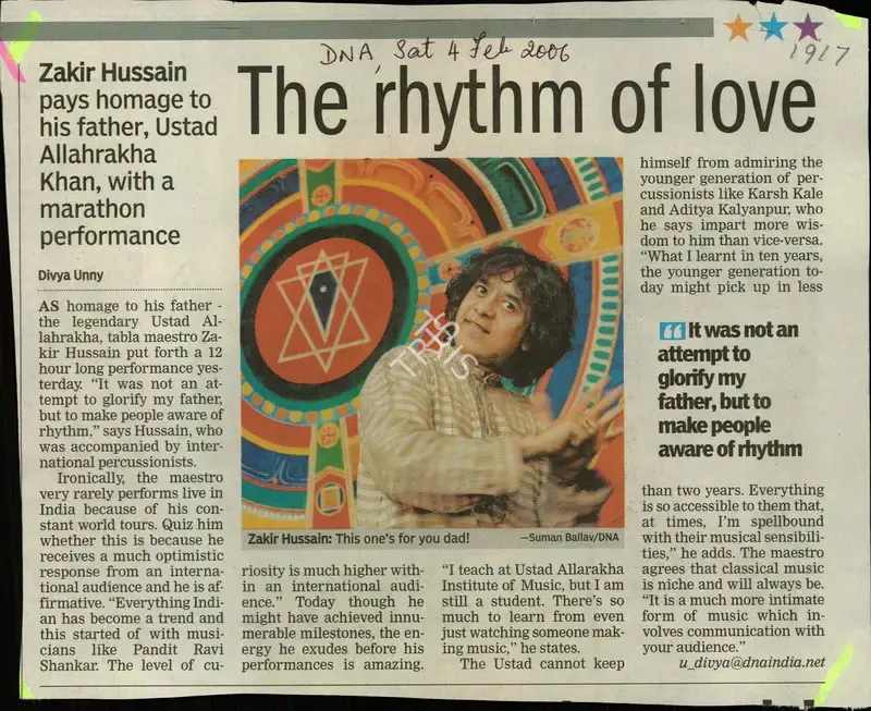 Divya Unny (Reporter), The rhythm of love, 2006, Newspaper Clipping