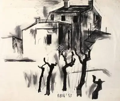 S.H. Raza (Artist), Untitled, 1953, Drawing