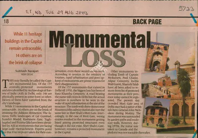 Subhash Narayan (Reporter), Monumental Loss, 2006, Newspaper Clipping