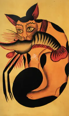 Kalighat School (Artist), Cat and Lobster, 1910, Painting