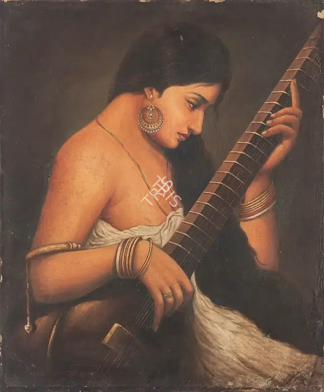 Mazumdar, Hemendranath (Artist). Lady Playing the Sitar, c.1933-1935 | Painting, Os.Mum/19.06.15, 2015 · Osian's
