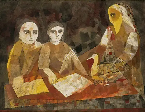 Badri Narayan (Artist), The Reading of the hamsa jataka, 1989, Painting