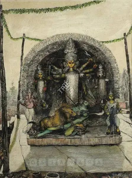 Bikash Bhattacharjee (Artist), Durga Puja, 1983, Painting