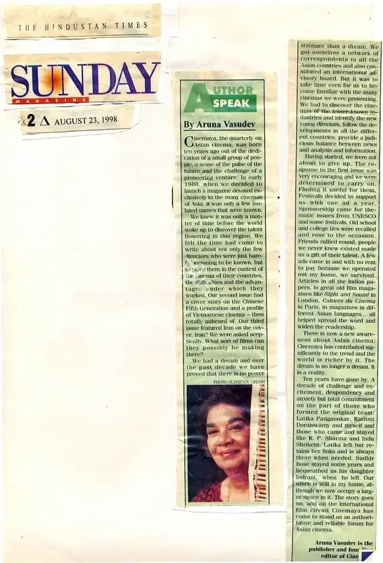 Aruna Vasudev (Writer), Author Speak, 1998, Newspaper Clipping