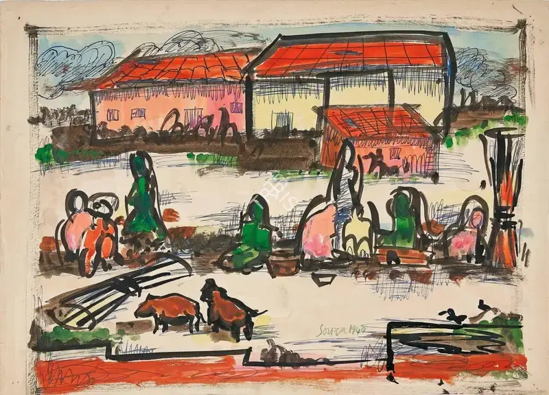F.N. Souza (Artist), Untitled (Goan Landscape), 1940, Painting