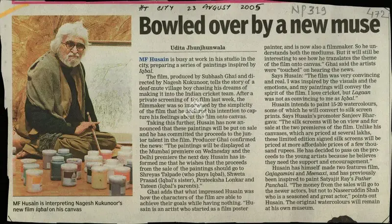 Udita Jhunjhunwala (Reporter), Bowled Over by a New Muse, 2005, Newspaper Clipping