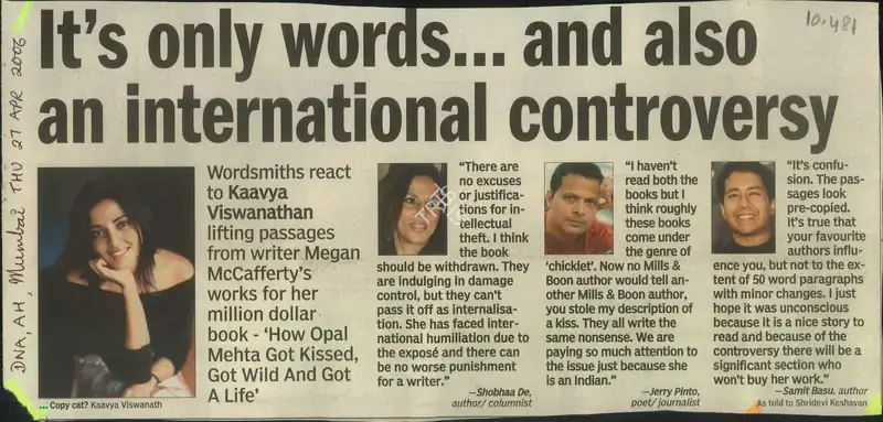 Jerry Pinto (Reporter), It's only words… and also an International Controversy, 2006, Newspaper Clipping